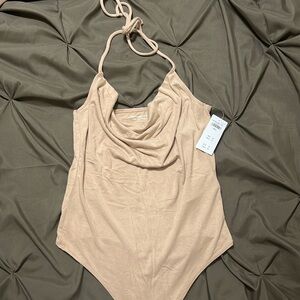 Abercrombie and Fitch Nude / Tan Drapey Cowl Neck Body suit size Small
